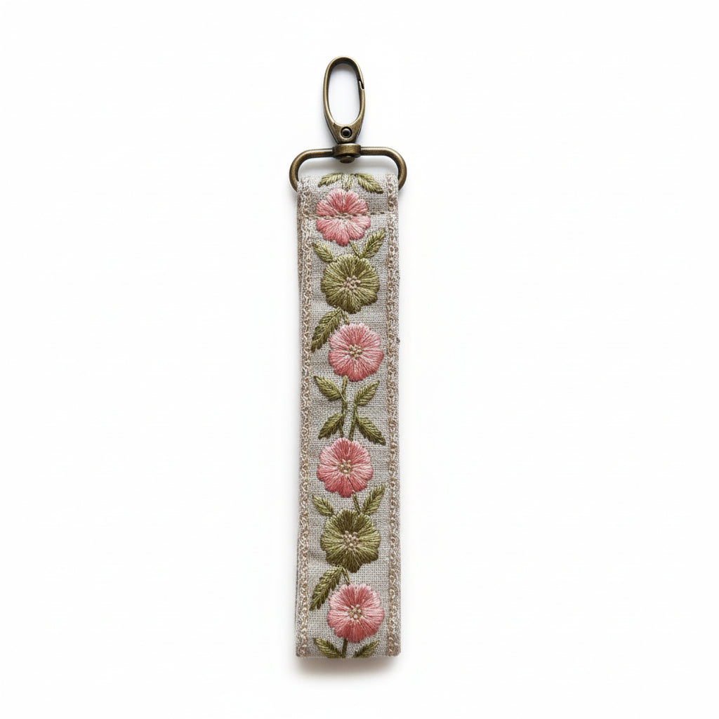 Handgemaakte Sleutelhanger organza bloem roze - Fleurich