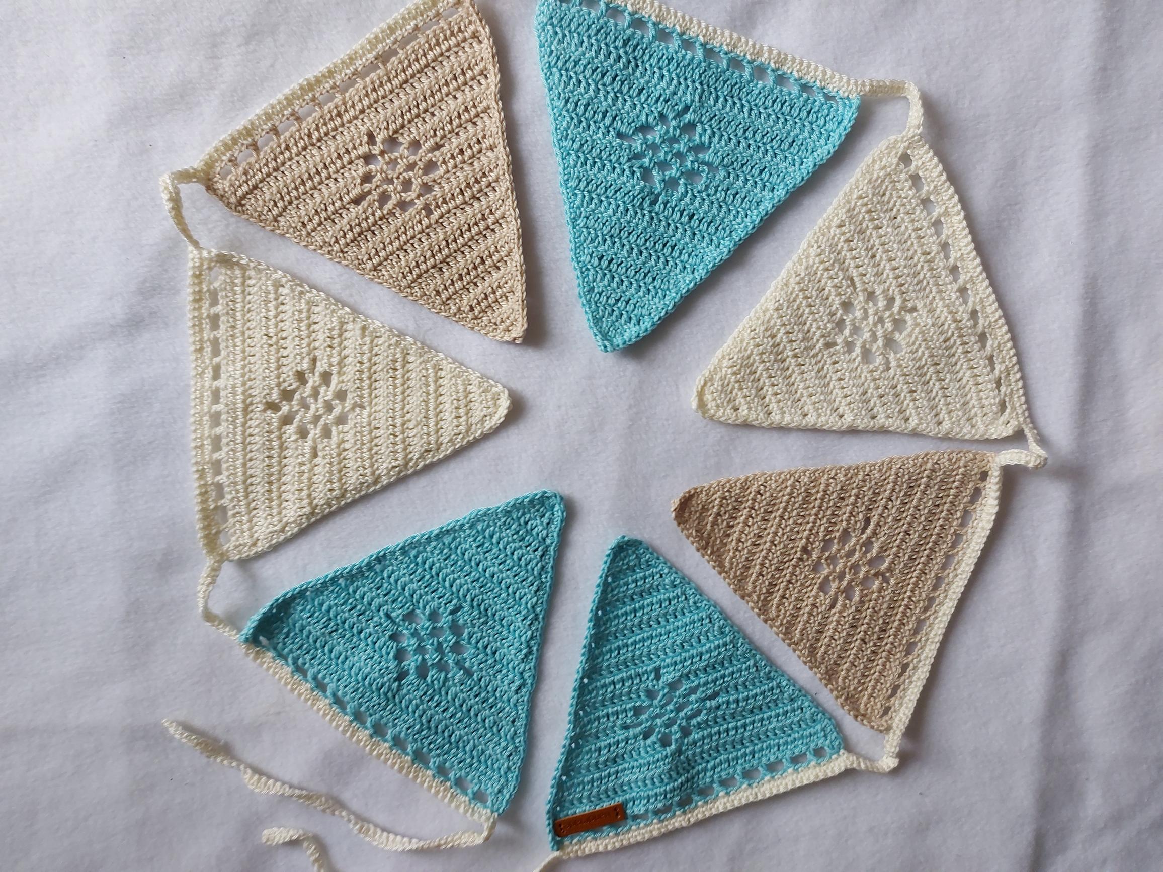 Gehaakte Vlaggenlijn Naturel turquoise- Babykamer Decoratie
