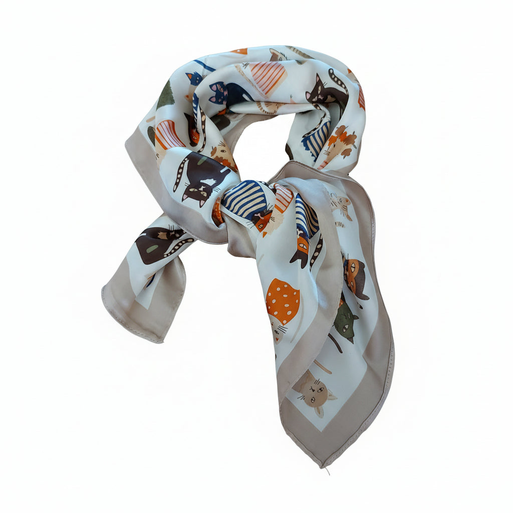 Vierkante Shawl Cats Dames - Glanzende Stof - Veelzijdig Accessoire