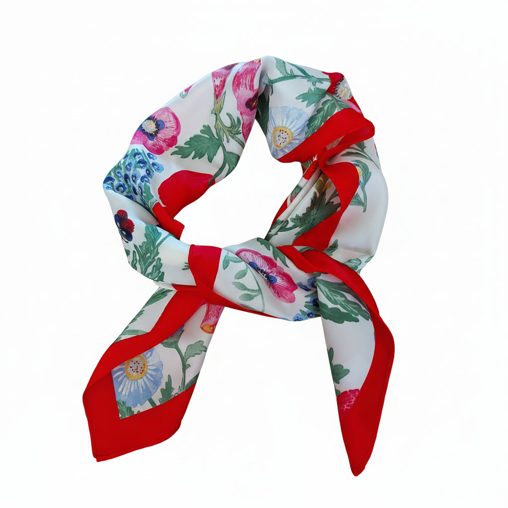 Vierkante Shawl Bloemen Dames - Glanzende Stof - Veelzijdig Accessoire