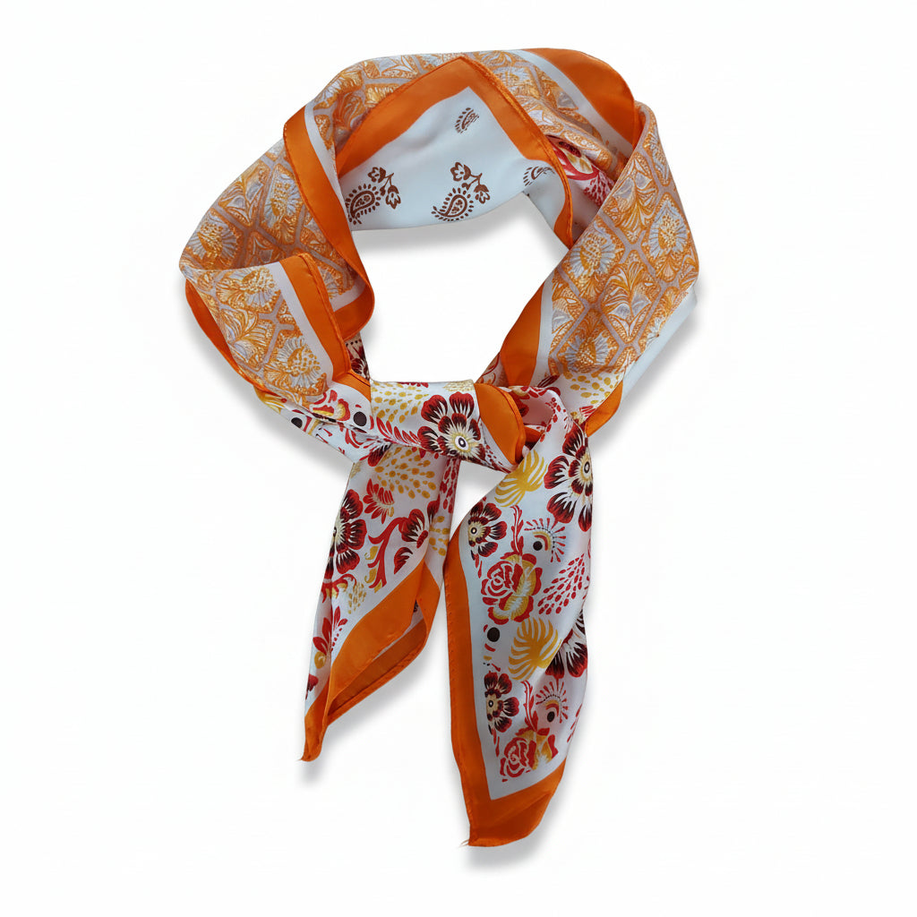 Vierkante Shawl Oranje  Dames - Glanzende Stof - Veelzijdig Accessoire