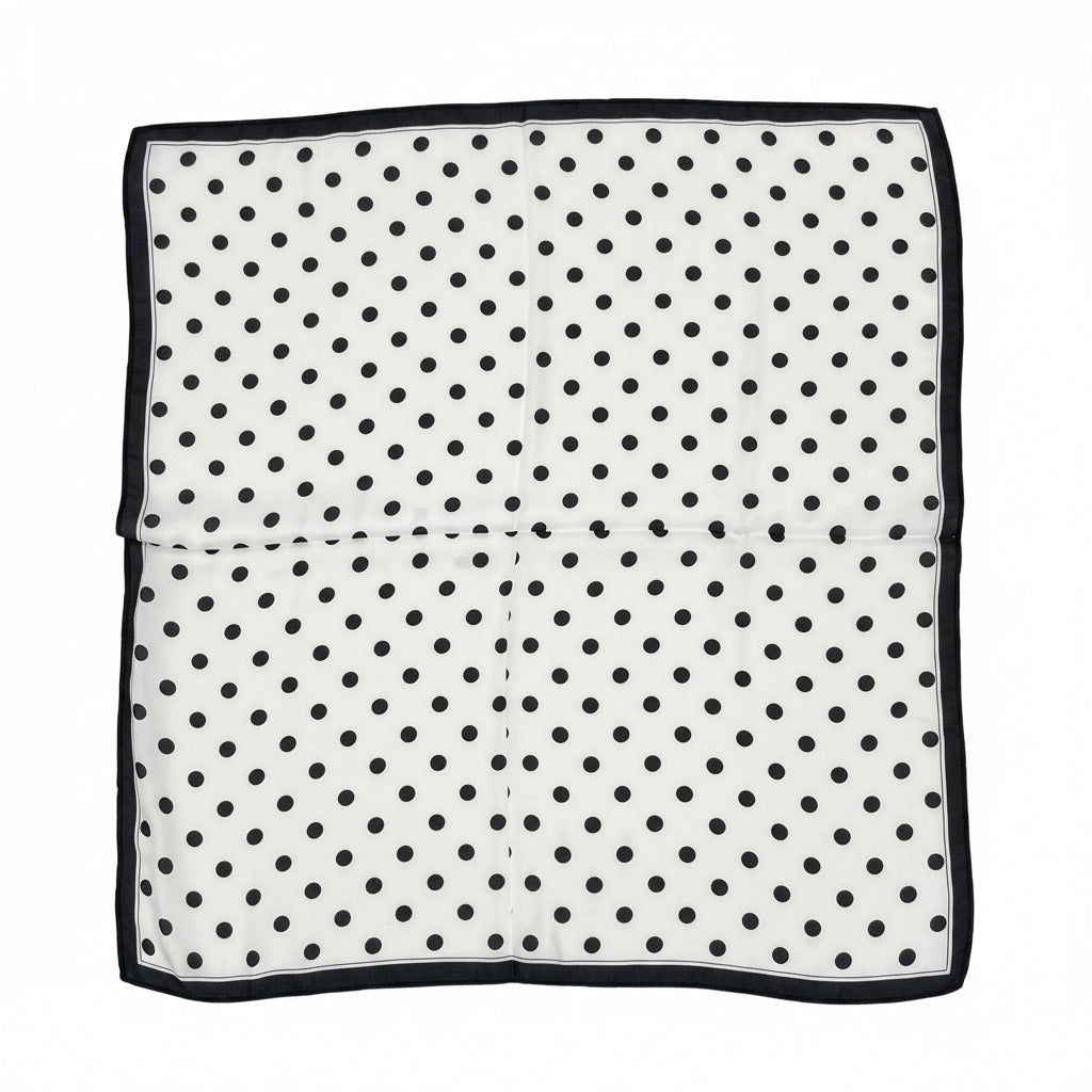 Vierkante Shawl wit met zwarte stip  Dames - Glanzende Stof - Veelzijdig Accessoire