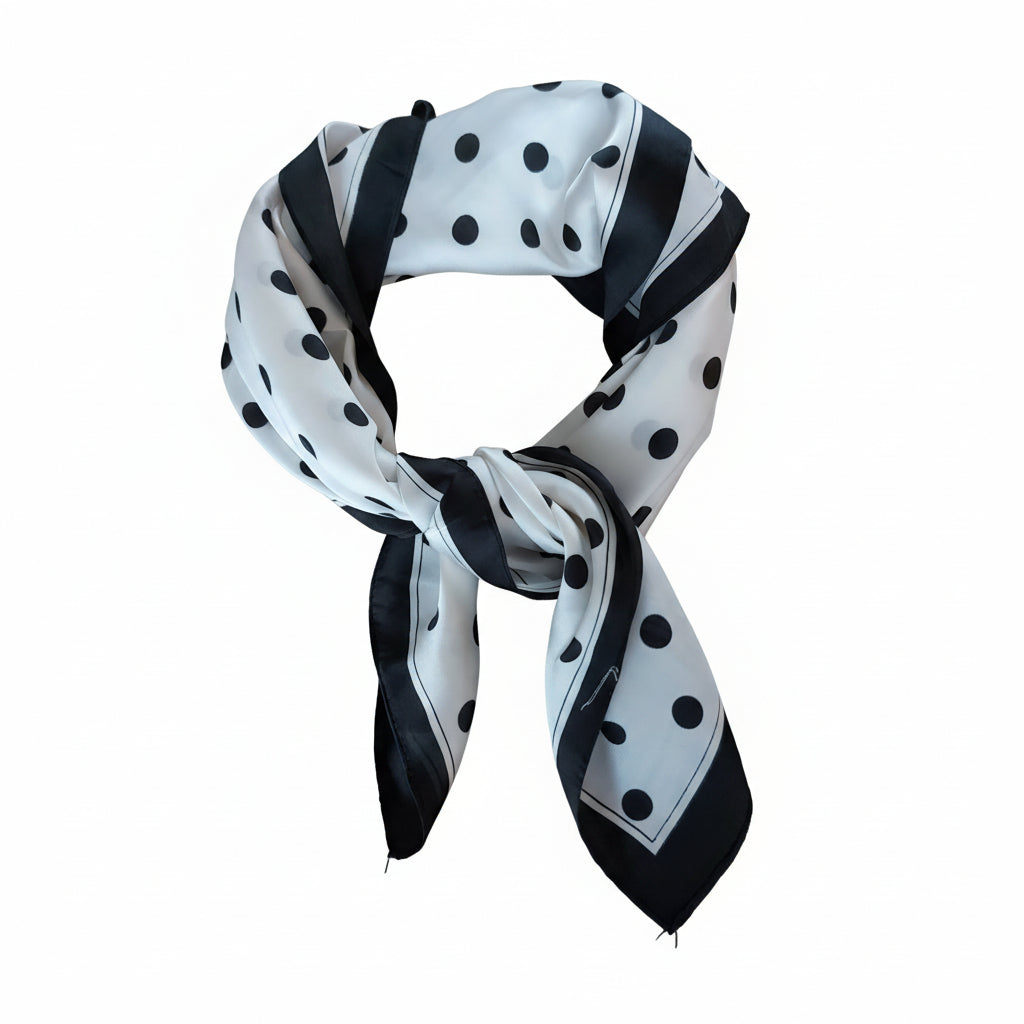 Vierkante Shawl wit met zwarte stip  Dames - Glanzende Stof - Veelzijdig Accessoire