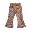 Handgemaakte Flaired Legging Meisjes – Hippe Tricot Broek oud roze met bloemetje