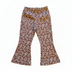 Handgemaakte Flaired Legging Meisjes – Hippe Tricot Broek oud roze met bloemetje