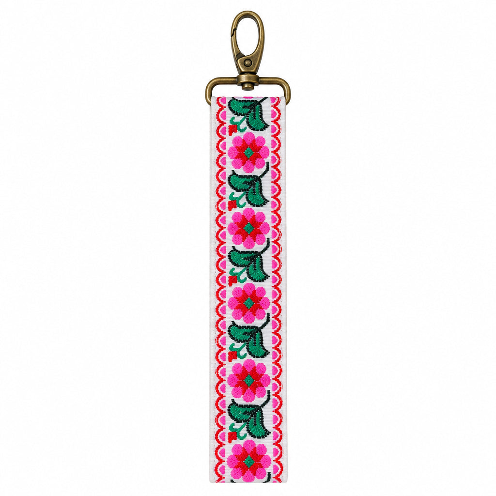 Handgemaakte Sleutelhanger bloem roze/groen - Fleurich
