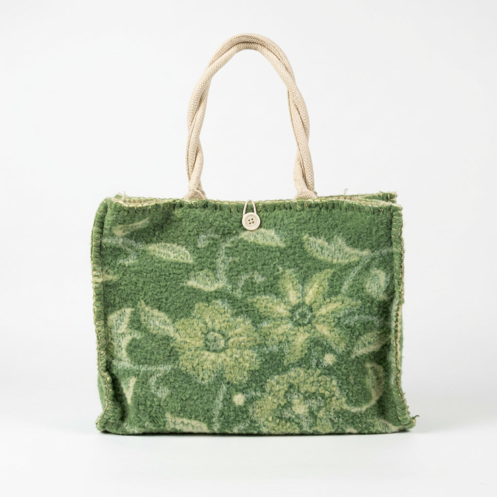 Wollen Tas - groen met bloem