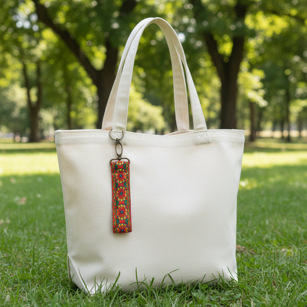 Handgemaakte Sleutelhanger bloem roze/groen - Fleurich