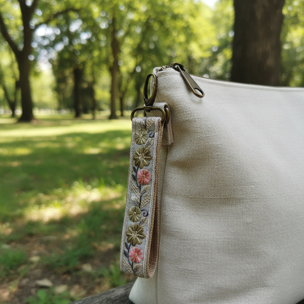 Handgemaakte Sleutelhanger organza bloem roze - Fleurich