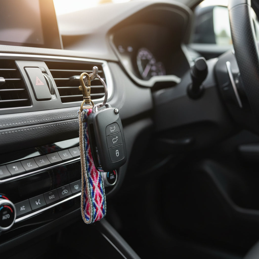 Handgemaakte Sleutelhanger ruit roze - Fleurich