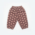 Handgemaakte meisjes wide leg corduroy bruin met bloem