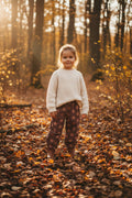 Handgemaakte meisjes wide leg corduroy bruin met bloem