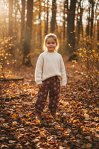 Handgemaakte meisjes wide leg corduroy bruin met bloem